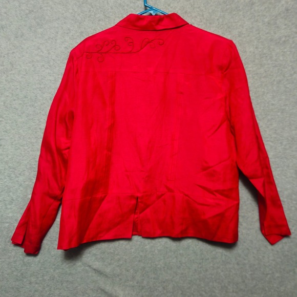ISC Red Silk Linen Blend Long Sleeve Button Down Blouse Top Womens XL‎ Holiday - Picture 2 of 5